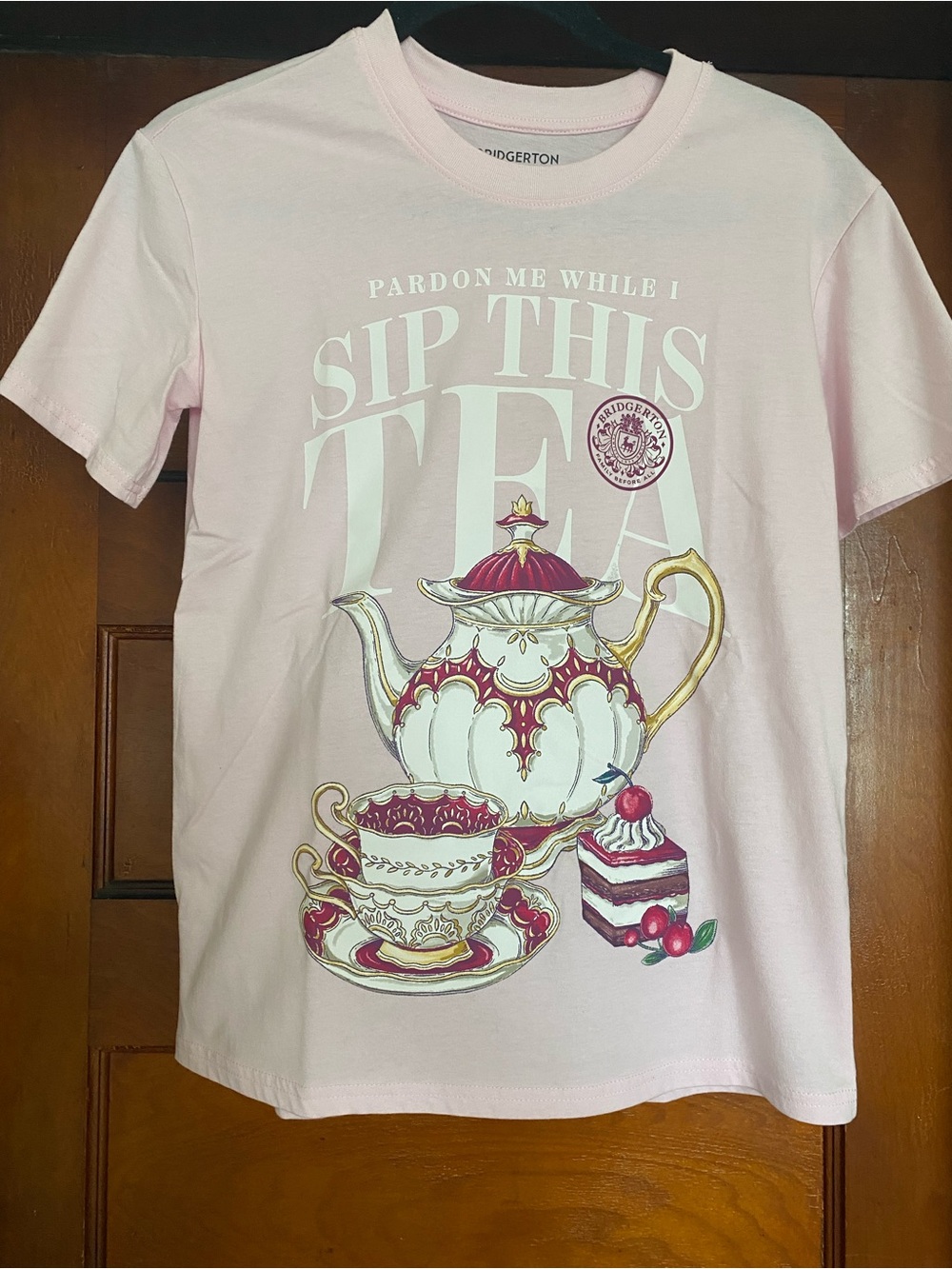 Bridgerton Pink 'Sip This Tea' Short Sleeve Graphic Tee